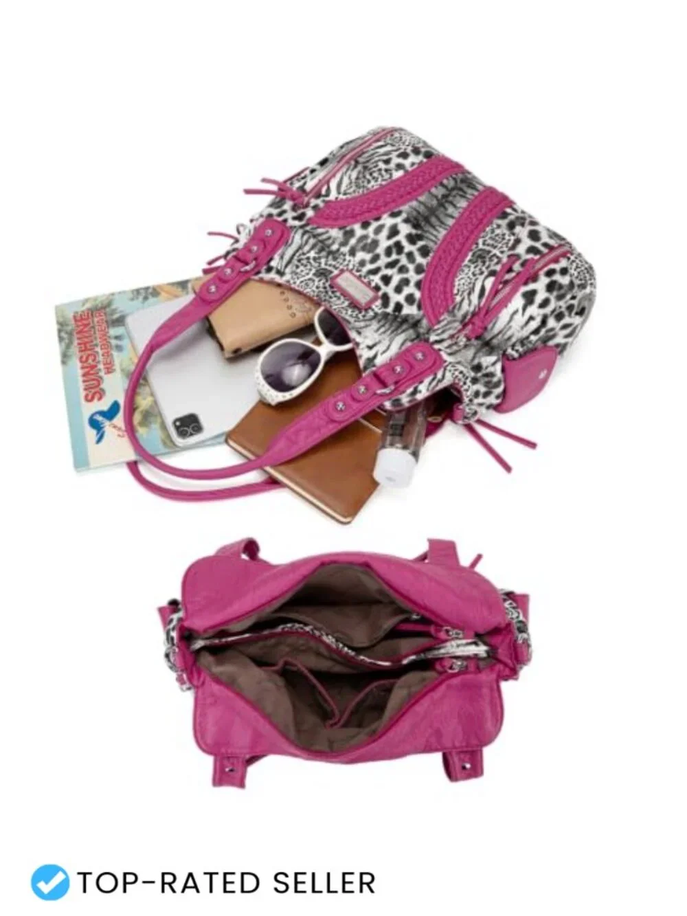 Faux Leather Hobo Bag with Crossbody Strap and Zippered Pockets